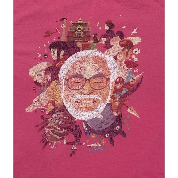 Hayao Miyazaki Graphic Print TShirt Men XXL Pink Tee Kiki Totoro Mononoke Laputa - Picture 2 of 4